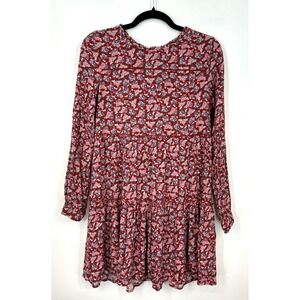 Knox Rose Red Paisley Floral Tiered Babydoll Long Sleeve Mini Dress Peasant Boho